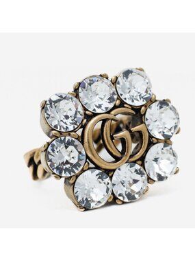 NEW GUCCI RING Crystal LINK SZ M 100% Authentic Double GG